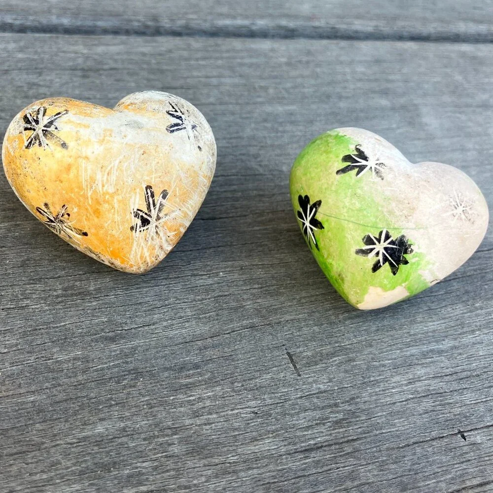 ✨ Artisan Hand-Carved Soapstone Hearts - Set of 2 ✨